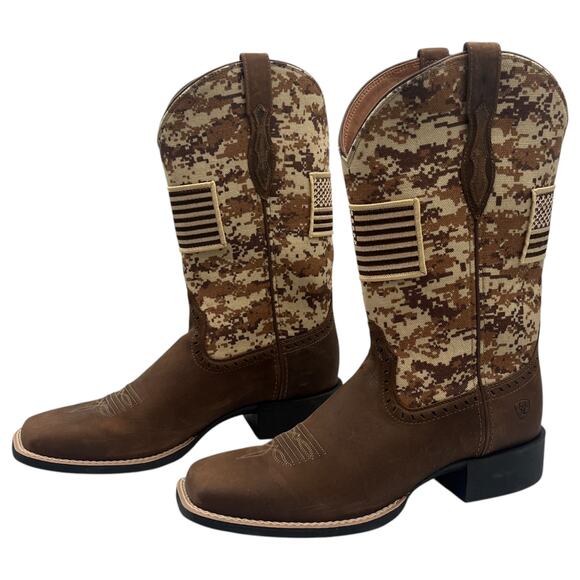 Ariat Sport Patriot US Flag Camo Leather Cowboy Western Boots Brown Size 9B - Picture 4 of 7